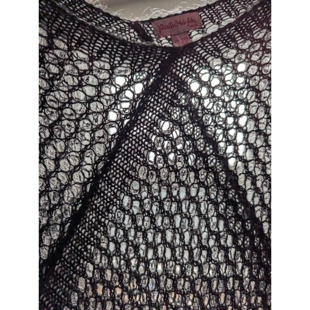 Y2K Cobweb Crochet Poncho Wool Mohair Blend Boho Retro Hippy Fuzzy Soft Gray S M